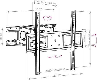 Кронштейн для телевизора Arm Media LCD-417 черный 26"-55" макс.35кг настенный поворотно-выдвижной и наклонный