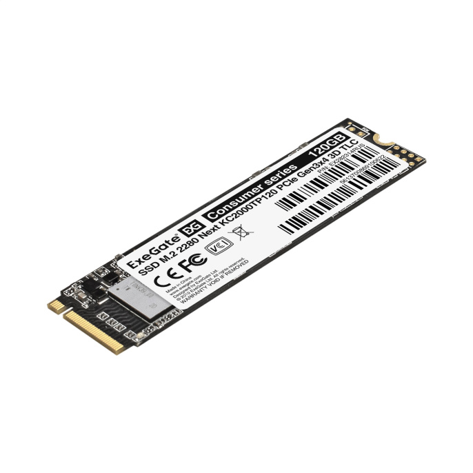 Накопитель SSD M.2 2280 PCIe 120GB ExeGate Next KC2000TP120 (PCIe Gen3x4, NVMe, 22x80mm, 3D TLC) EX282314RUS