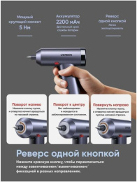 Шуруповерт с набором бит UGREEN UT118 15712 Electric Screwdriver Set. Цвет: серый 15712_