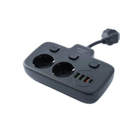 Amper сетевой удлинитель, 0,2м, 2 розетки, 3*0,75мм, 10А, 2500 Вт, 3usb, 1Type-C, 3кн, черный. [T2435B]