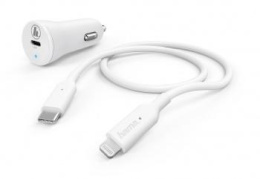 Автомобильное зарядное устройство HAMA H-183297, USB-C, 8-pin Lightning, 18Вт, 3A, белый [00183297]
