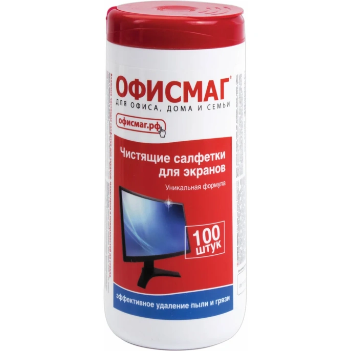 Салфетки для экранов всех типов и оптики ОФИСМАГ туба 100 шт., влажные 510483