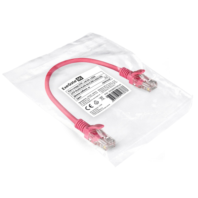 Патч-корд LSZH ExeGate UTP-RJ45-RJ45-5e-0,3M-LSZH-RD, UTP, cat.5e, 0.3м, красный EX286372RUS