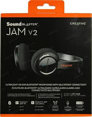 Наушники с микрофоном Creative Jam V2 черный накладные BT оголовье (51EF0950AA000)