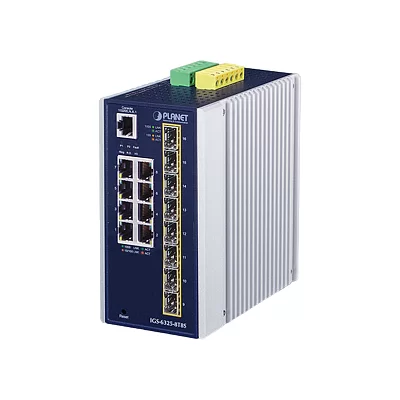 Коммутатор PLANET IGS-6325-8T8S IP30 Industrial L3 8-Port 10/100/1000T + 8-port 1G/2.5G SFP Full Managed Switch (-40 to 75 C, dual redundant power input on 12~48VDC terminal block, DIDO, ERPS Ring, 1588 PTP TC, Modbus TCP, Cybersecurity featur