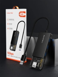 Концентратор  CABLETIME CB01B (CT-HUBT1-PB) 4 порта, 5Gbps, 0.15 м, с блоком питания, USB-хаб для ноутбука и ПК