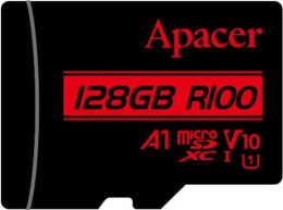 Карта памяти Apacer 128GB AP128GMCSX10UB-R + Adapter microSDXC, класс 10, UHS-I класс U1 , V10, A1, скорость чтения: 100МБ/с, с адаптером