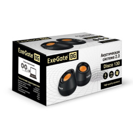 Акустическая система 2.0 ExeGate Disco 130 питание USB, 2х3Вт 6 Вт RMS , 100-20000Гц, черный/оранжевый, Color Box EX287060RUS