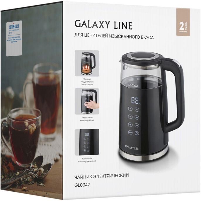 Чайник электрический GALAXY LINE GL 0342, 1.7л, стекло/пластик