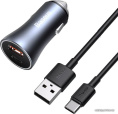 Автомобильное зарядное Baseus TZCCJD-0G Golden Contactor Pro Dual Quick Charger Car Charger Type-С + USB 40W кабель USB-Type-C 5A 1m , Выходы: Type-C - 20W, USB - 20W, Dark