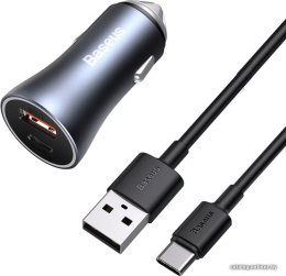 Автомобильное зарядное Baseus TZCCJD-0G Golden Contactor Pro Dual Quick Charger Car Charger Type-С + USB 40W кабель USB-Type-C 5A 1m , Выходы: Type-C - 20W, USB - 20W, Dark