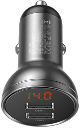 Автомобильное зарядное Baseus CCBX-0G Digital Display 4.8A Car Charger 2 USB 24W, выходы: USB 1 12 W , USB 2 12 W , Gray