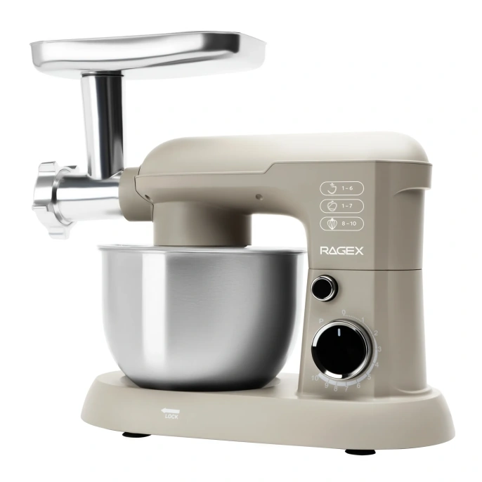 Кухонный комбайн RAGEX R105-110 5 в 1, 4 литра, 10 скоростей, 1500 Вт, бежевый