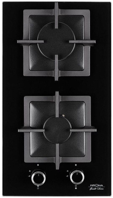 Газовая варочная панель Krona Calore 30,  2 конфорки,  закаленное стекло,  черный