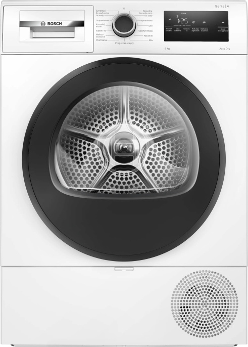 Сушильная машина Bosch WTH85V9FPL отдельностоящая, сушка: конденсация с тепловым насосом, загрузка: до 8 кг, глубина: 61.3 см с люком 64.8 см , энергопотребление new D, 15 программ, цвет: белый
