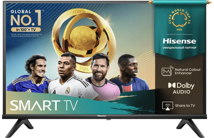 Телевизор ЖК 32'' Hisense, HD, VA, SMART TV VIDAA U8.5 , DVB-T2/C/S2, 2х6W, CI+ 1.4 , 2HDMI, 1USB, Black, 2025