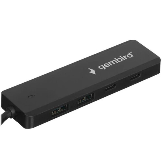 Gembird Разветвитель USB3.1 2xUSB, 2xType-C, с доп.пит Type-C ,кабель Type-C 19см, черный, коробка UHB-C425