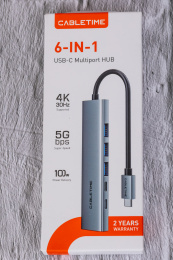 USB концентратор CABLETIME HB01G (CT-HBP1-AG6) 6-в-1 с HDMI, 100W PD для MacBook Pro/Air - Gray