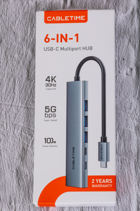 USB концентратор CABLETIME HB01G (CT-HBP1-AG6) 6-в-1 с HDMI, 100W PD для MacBook Pro/Air - Gray
