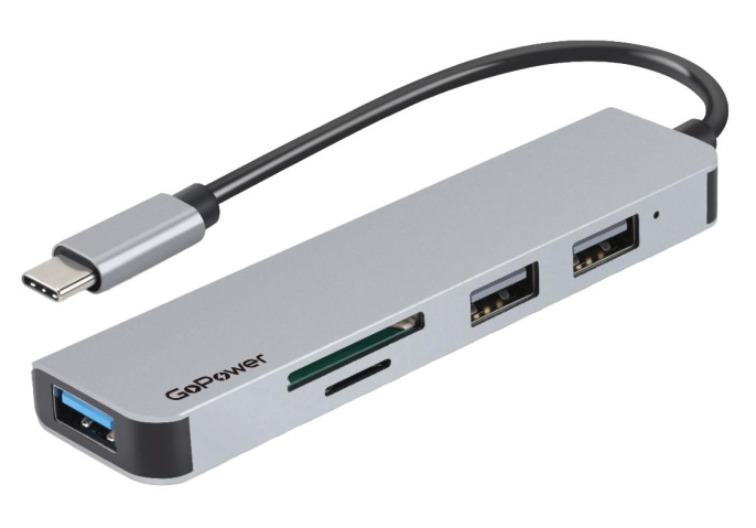 хаб/ USB-Хаб GoPower GPH5-1 3USB/MicroSD/SD Type-C m USB3.0 1/100 (00-00030095)