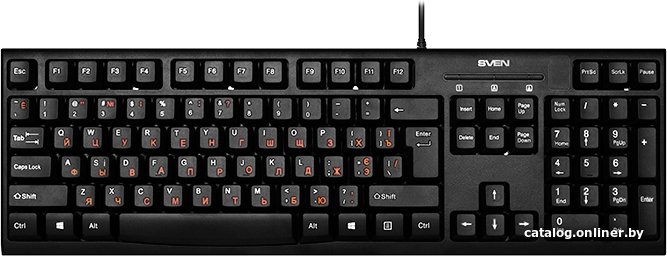 Клавиатура Sven KB-S300 black (USB) (SV-0157560) (проводная, USB, 104 кл., влагоустойчивая конструкция, комфортный, тихий и четкий ход клавиш)