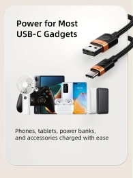 Кабель CABLETIME CAP5H (CT-AMCM2A-AOB1) 1м USB-A - USB-C алюминий и ПВХ + плетеный для смартфонов
