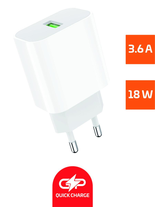 Сетевое З/У GoPower GPQC07 1USB 18W QC3.0 белый 00-00022767