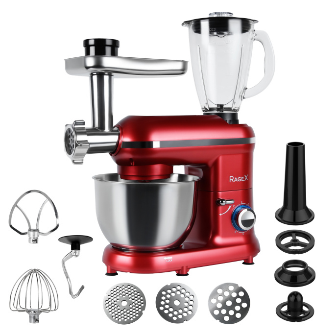 Кухонный комбайн RAGEX R101-600 9 в 1, 4.5 литра, 6 скоростей, 1500 Вт, красный