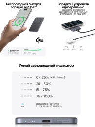 Внешний аккумулятор UGREEN PB580 75984B MagFlow Air Ultra-Slim Magnetic 5000mAh Wireless 15W Power Bank. Цвет: серый космос