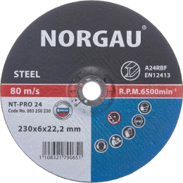 Диск шлифовальный армированный по стали NT-PRO 24 230x6х22.2 мм NORGAU 083250230