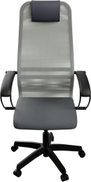 Кресло МЕТТА SU-B-8, сетка/ткань, до 120кг, топ-ган, фиксированные подлокотники,  светло-серый