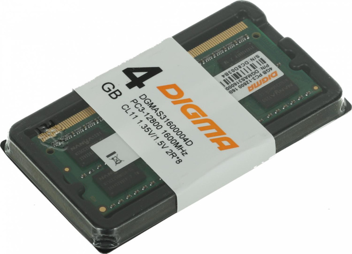Память DDR3 4GB 1600MHz Digma DGMAS31600004D RTL PC3-12800 CL11 SO-DIMM 204-pin 1.35В dual rank Ret