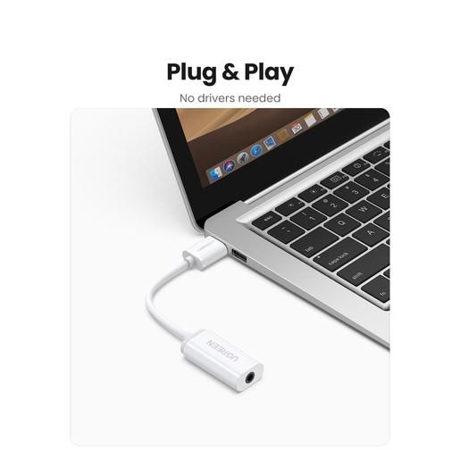 Внешняя звуковая карта UGREEN US206 30712 USB A Male to 3.5 mm Aux Cable. Цвет: белый 30712_
