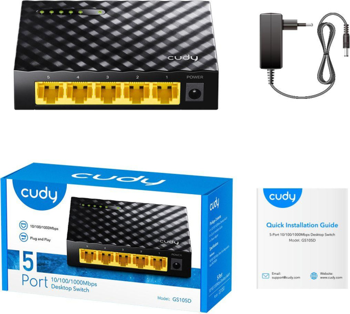 Коммутатор Cudy GS105D V7, 5-Port Gigabit Desktop Switch, Настольный коммутатор с 5 гигабитными портами