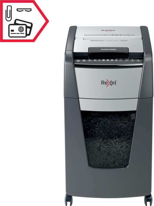 Уничтожитель бумаг Rexel Optimum AutoFeed 300M, с автоподачей, P-5, 2х15 мм, 300 лист. одновременно, 60л [2020300meu]