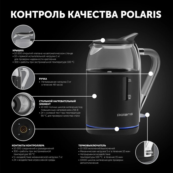 Чайник электрический Polaris PWK 1563CGL 1.5л. 2200Вт черный/прозрачный корпус: пластик/стекло