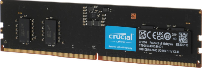 Модуль памяти Crucial 8GB DDR5 5600 DIMM Classic Non-ECC, CL46, 1.1V, RTL CT8G56C46U5