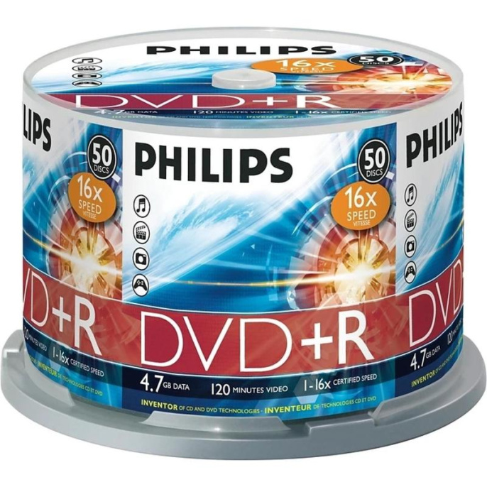 Диск DVD+R Philips 4.7 Gb, 16x, Cake Box 50 DR4S6B50F/97