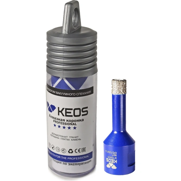 Коронка алмазная по керамограниту PRO 10 мм, M14, с воском KEOS DC10M14