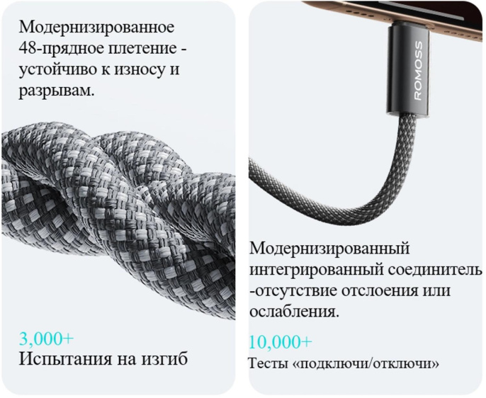 Кабель Romoss CB3038 ver2.0 USB m -USB Type-C m 1.2м черный