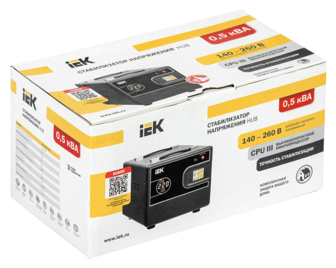 Стабилизатор напряжения IEK Hub 0.5кВА однофазный черный IVS21-1-D05-13