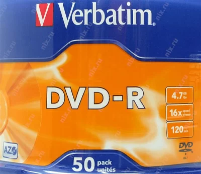 Диск DVD-R Disc Verbatim 4.7Gb 16x уп.50шт на шпинделе 43548