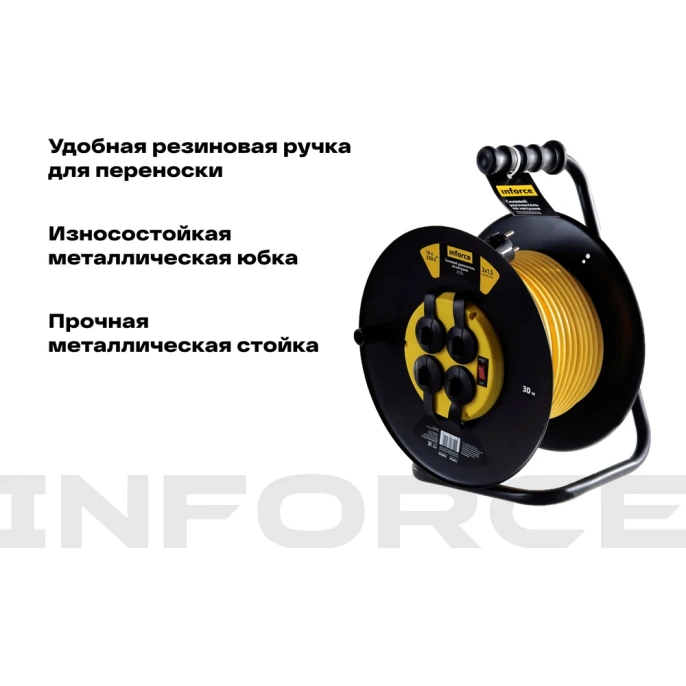 Силовой удлинитель на катушке Inforce 4 гнезда, с/з ПВС 3х1,5 16A 30м IP44 GRANITE ZG 09-15-05