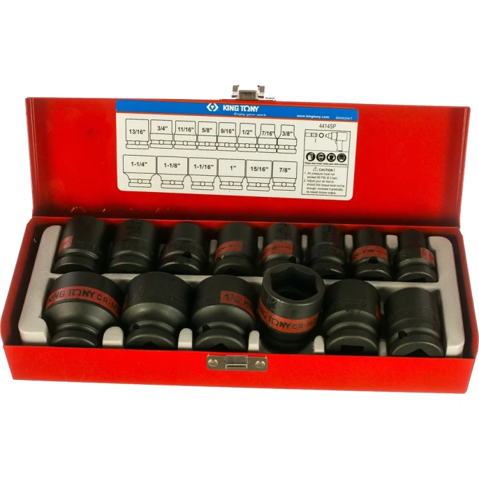 Набор ударных шестигранных торцевых головок 1/2", 3/8" - 1-1/4", 14шт KING TONY 4414SP
