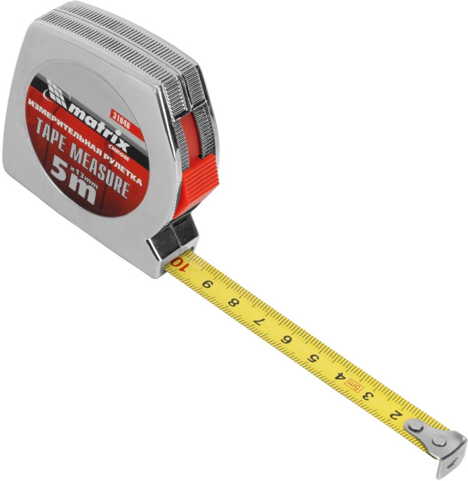 Рулетка строительная Matrix Chrom дл.полотна 5м изм.шкала в см зацеп простой серый 31040