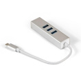Кабель-адаптер ExeGate EXE-77C-45 USB3.0 Type C -- 3xUSB3.0 + 1xRJ45 UTP 1000Mbps RTL8153, корпус алюминиевый, серебристый EX294188RUS