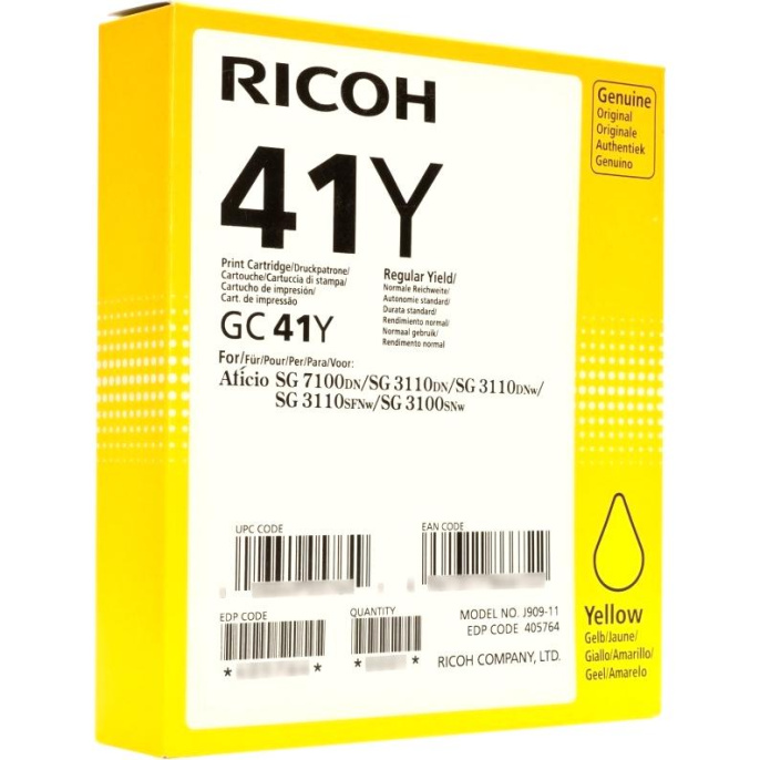 405764 - Картридж для гелевого принтера большой емкости GC41Y жёлтый для Ricoh Aficio 3110DN/DNw/SFNw/3100SNw/7100DN (2200стр)