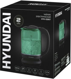 Чайник электрический Hyundai HYK-G2807 1.7л. 2200Вт бирюзовый/черный корпус: стекло