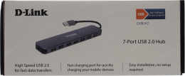 Концентратор D-Link DUB-H7/F1A, 7-ми портовый USB 2.0 концентратор, скорость до 480 Мбит/с