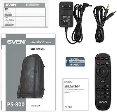 Портативная акустика 2.0 Sven PS-800 SV-021511 черная (100 Вт, TWS, BT, FM, USB, microSD, LED-диспле